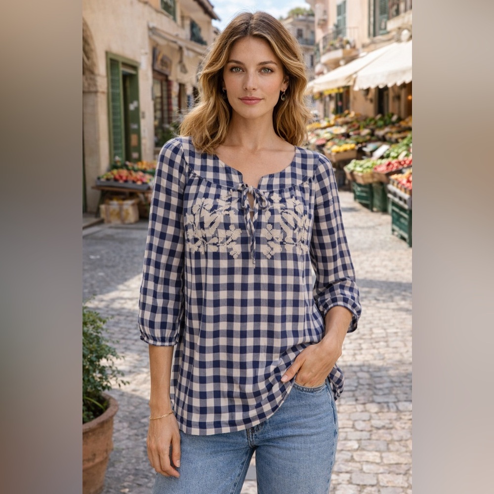 Blue & White Gingham Blouse